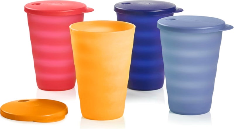 Tupperware Impressions Tumbler Set - 4 Count - Dishwasher Safe & BPA Free (4 Tumblers + 4 Lids, 17 fl oz each), Multicolor